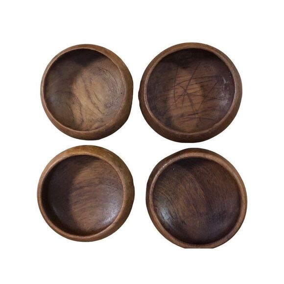 Vintage Teak Wood Salad Bowl and Wood Plates Set of 5 - Picture 3 of 5